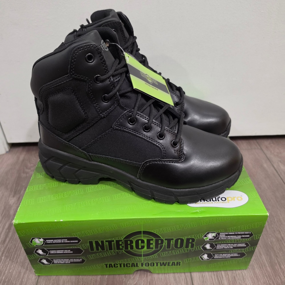 Interceptor Guard Mens Tactical Boots Black Leather Side Zip Work Shoes Size 11